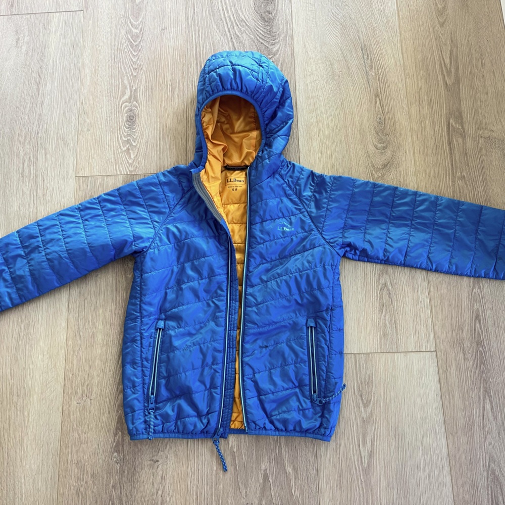 L.L. Bean Kids Blue Puffer Jacket with Yellow Lining